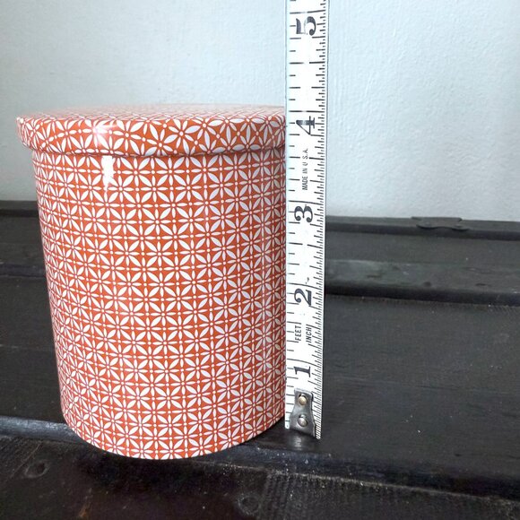 Vintage Tea Tin | Orange & White Floral Metal Lidded Storage Container Cylinder - Picture 6 of 7